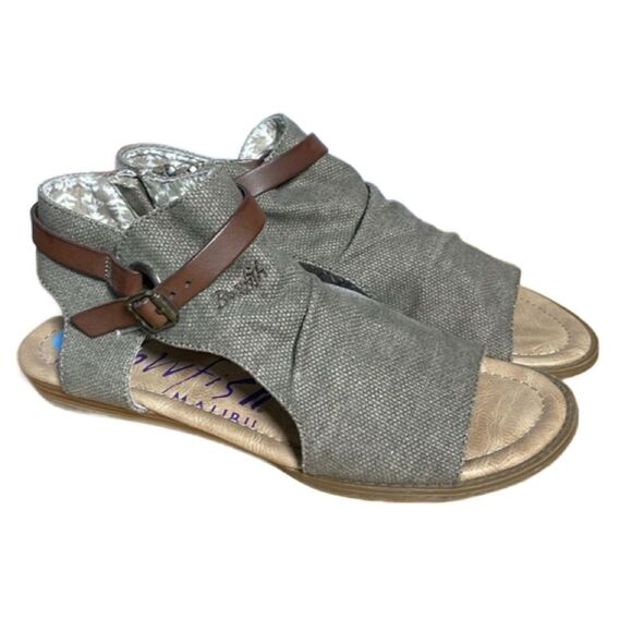 Blowfish Boho Tan & Brown Balla Open Toe Canvas Sandals w/Belt (Size: 7.5) - Picture 6 of 12